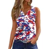 Women's Tanks Fashion Casual Sleeveless V-Neck Decorative Button Tee Independence Day Printed Slim-Type Camis Ropa Mujer Juvenil