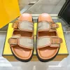 نساء مصممة صندل فاخرة من النعال العلامة التجارية Slides Summer Beach Lady Colorful Canvas Letter Brown Anatomic Leather Outdior Woman Flip Flips Flops Flops 35-42