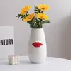 Vazen rode lip vaas keramische hydrocultuur bloem ware witte arrangement decor woonkamer eettafel huisdecoratie