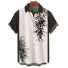 Mäns avslappnade skjortor 2024 Hawaiian skjorta med 3D-växttryck bomull och spandex kortärmad sommarknappar EU stora strandkläder