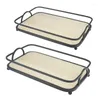 TEA TRAYS Trä och metalldekorativt bricka set Black 2 Pieces 16.3 Akryl Rattan Ceramic White Food