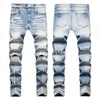 Jeans masculin Am Am Bleu clair extension Slim Small Sweet Straight Knee Ripped Cashewif Floral Digital Print Jeans Men Ksubi Designer Miri Jeans Purple Jean Mens Elastic