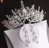 Baroque Silver Color Crystal Leaf Bridal Jewelry Sets Rhinestone Crown Tiaras Choker Necklace Earring African Beads Set 240401