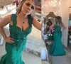 Designer Hunter Green Long Meerjungfrau Abendkleider Spaghetti Straps Perlen Arabische Spitzenapplikation Dubai Formal Kleider Party Kleid6447882
