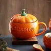 Tasses de citrouille tasse de céramique durable tasses jus halloween café rangement créatif céramique belle cuillère enfant mignon gourde d'automne