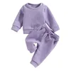 Ensembles de vêtements à manches longues pour bébés filles garçons vêtements garçons costumes de couleur de couleur solide et cordon de taille pantalon élastique décontracté 2pcs