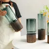 Vases European Hydroponic Plant Household Living Room Table Inserted Flower Wood Base Transparent Glass Vase Home Decor Gift