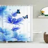 Shower Curtains 3D Beautiful Blue Rose Flower Butterfly Print Curtain Polyester Waterproof Home Decor Bathroom With Hook 180x200