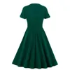 Вечеринка платья с твердым зеленым ровной v nece wrap1950s винтажные качания для женщин летний наряд Женщина одежда Элегантное миди -платье