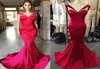 Rote billige Meerjungfrau Prom Kleider Schatz Nacken plissierte Abendkleider plissierte Vestidos de Fiesta Sweep Zug Satin formelle Kleid7506740