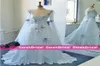2022 Vintage Celtic Wedding Dress Ivory and Pale Blue Colorful Medieval Bridal Gowns Scoop Corset Long Sleeves Appliques Custom Ma4600214