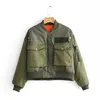 Kvinnors jackor Autumn European och American Military Green Flying Jacket Style Kort bomull Långärmad