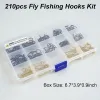 FishHooks Ganchos de mosca Os ganchos de amarração kit 210pcs molhado dreco farpado e barbante moscas de alto carbono peixe voador gancho tackle