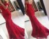 2019 New Red Lace Mermaid Prom Dresses veatidos off Shoulder Beaded Appliques Tulle Floor Length Cheap Long Evening Gowns7014985