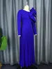 Womens Vintage Navy Blue Long Dresses for Party Evening Modest Pleated A Line Long Sleeve Asymmetric Ruffle Swing Dress Spring 240320