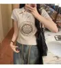 Nuovo Disco di stile cinese Fibbia di ricamo per industria pesante T-shirt a manica corta femminile 2024 Summer Nuovo top corto sottile