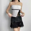 Y2K 2024 Summer T Shirt Ladies Sexy Strapless Wraps spets trim Bow Ribbed Slim Pop Crop Cami Top Mesh Splice Women Tube