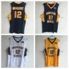 12 Ja Morant Murray State Racers Baskey Navy Blue Yellow White All Stitched 유니폼