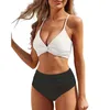 Women's Swimwear Womens Swimsuits Two Piece High Waisted Bathing Suits Color Block Wrap Front Bikini Sets Suit Shorts For Women