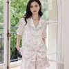 Hauskleidung Sommerdruck Blume Nachtwäsche Pijamas Anzug weiblicher Pyjamas Set Short Sleeve Shorts Nachtwäsche Lose Satin Wear Loungewear