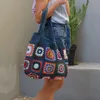 Vintage Häkeln Oma Schultertasche Frauen Boho Chic Hippie Handtaschen Stricker handgefertigt gewebtes großer Käufer Süßes 240328