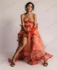 Casual Dresses Fashion Dusty Orange Strapless Draped Ruffles Tulle Hi Low Tiered Pleated Women Dress Long Summer Party