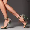 Kledingschoenen groen satijnen kristal hoge hiel sandalen bling strass strappy dunne hakken formele feest zomer