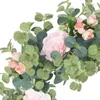 Fleurs décoratives fleur rose eucalyptus couronne artificielle artificielle pour la porte d'entrée de la porte de mariage de mariage décor de la fête des mères cadeaux de la fête des mères