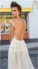 Berta Beach Wedding Dresses V Neck Lace Appliqued Backless Sexy Bridal Gowns with Detachable Skirt Sweep Train Plus Size Wedding Dress