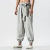 Calça masculina homens homens hippie harém de linho folgado boho yoga gota de joia casual groth brotch com cintura elástica