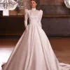 Dresses Retro A Line Wedding Dresses Long Sleeves Buttons Back Bridal Gowns High Quality Elegant Satin vestido de novia