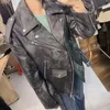 Nouvelle femme printemps veste en cuir authentique chic vintage à revers court à glissière Biker Biker Mash Streetwear Mujer Tops