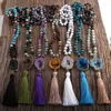 Naszyjniki wiszące moda bohemian biżuteria kamienie wiązane Druzy Stone Links Tassel for Boho Jewelryes Women Prezent Naszyjnik lariat