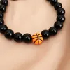 Link Armbanden 10 mm Zwart Obsidian Handmade Basketball Bead Accessoire Men Gevlochten Ajustable Gift Sieraden voor Sport