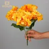 Flores decorativas 5 cabeças Hydrangea seda vermelha rosa artificial Fake Bouquet Flor Arranjos para decoração de casamento em casa