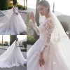 Dresses Modest Full Lace Long Sleeve Wedding Dresses Arabic Muslim A Line Sheer Neck Appliqued Ruched Long Formal Bridal Gowns Custom Made