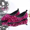 Sapatos casuais Mulheres rosa bling apartamentos não deslizantes 2024 Spring Ponte Moda Moda Zapatillas Mujer