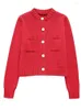 Frauen Strick TFMLN RETRO RED-Strick-Strickjacke für Frauen Frühling Herbst 2024 Einfaches Temperament O-Neck Chic Strickmantel