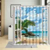 Cortinas de ducha Playa Display Ventana Vista de baño Cortina de baño Polyéster Teler de poliéster Decoración del hogar Pantallas de bañera con ganchos