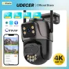 Kameror 4K 8MP HD WiFi PTZ Camera Outdoor 4MP Dual Lens Dual Screen AI Auto Tracking IP Camera CCTV Audio Video Surveillance P2P ICSEE