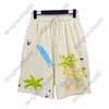 High Quality TikTok Influencer Same Designer Pure Cotton PA Coconut Tree Letter Print Hand Worn Shorts Loose Relaxed Sports Capris Florida Beach Shorts