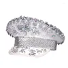 Berets Diamond Solded Captain Hat Heavy Crystal Surprise Gift for Girl Boys Carnivals Music Festival