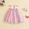 Focusnorm 04Y Toddler Kids Girls Princess Dress Mouwloze Tie -up Butterfly Lace Mesh Tule Tule Daily 240326