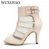 Scarpe da ballo wuxijiao skin color women's party sexy cubano tacco alto zapatillas latino