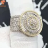 Lifeng smycken is ut VVS Moissanite Silver 14K Guldpläterad ring runda baguett män hiphop diamantring