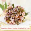 Decorative Flowers Coffee Shop Artificial Roses Bundle Silk Fake Dining Table Decoration Simulation Rose Purple Flower Plant