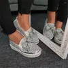 Buty swobodne kobiety lśniące mokasyny krysztkowe bowknot wsuwane grube botton damskie kryształowe platforma sneakers sport