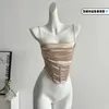 Tanks pour femmes champagne crop top fashion vintage y2k camisole streetwear sans manches au large de l'épaule corset 2000 vêtements 2024 été