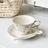 Cups Saucers French Gold-painted Retro Small Floral Ceramic Coffee Cup And Saucer Set High-end Afternoon Tea Hanging Ear Light Luxury