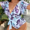 Trage Palm Ruffle Saumhülse Wrap v Hals Plus Size One -Stück Badeanzug für Frauen Push Up großer Bauchkontrolle Badebekleidung Monokini